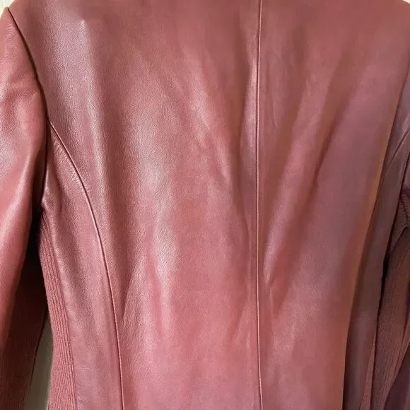 Vince Leather Moto Red Jacket Collarless Asymmetric Zip Size S - Picture 13 of 13